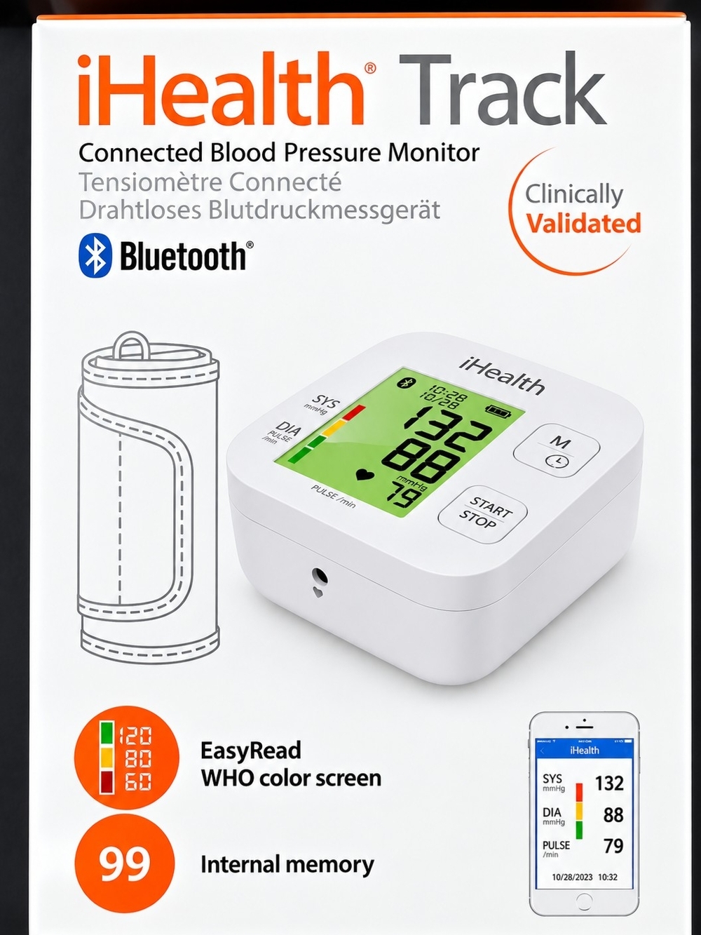 Digital Wireless Blood Pressure Monitor Cuff - White/Gray